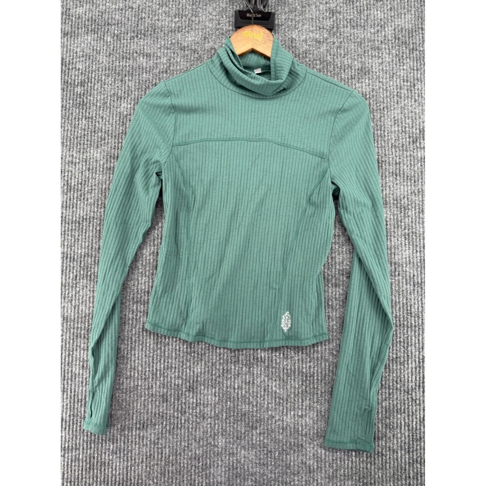 Free People Movement Womens Ribbed Turtleneck Long Sleeve Thumbhole Top Teal M
